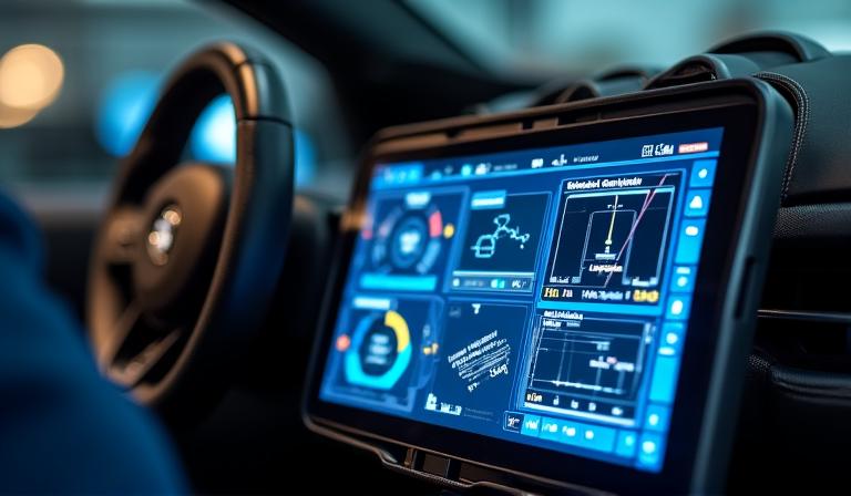 Close-up van een technicus die een ECU programmeert