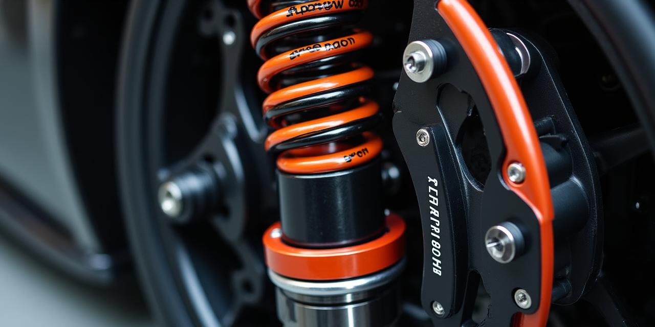 Detailopname van een hoogwaardige verstelbare schroefset gemonteerd op een sportauto